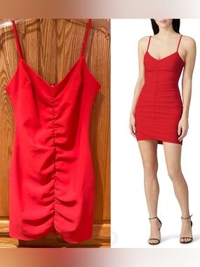 LIKELY‎ Charla Ruched Bodycon Sleeveless Spaghetti Strap Mini Dress Red Size 4